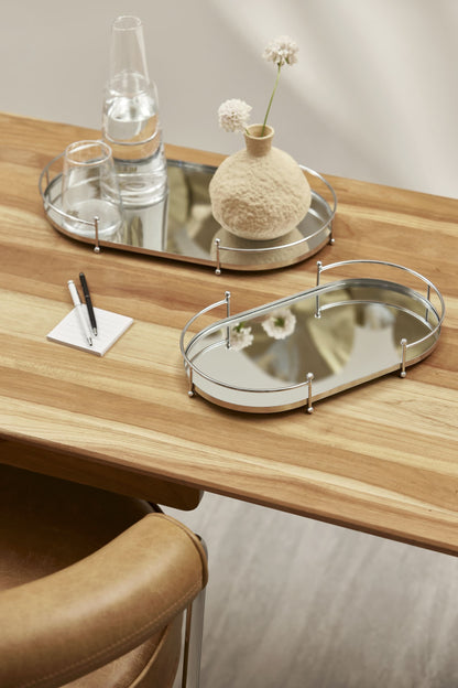 Bandeja Espelhada em Metal Decorativo Moderno e Funcional Média