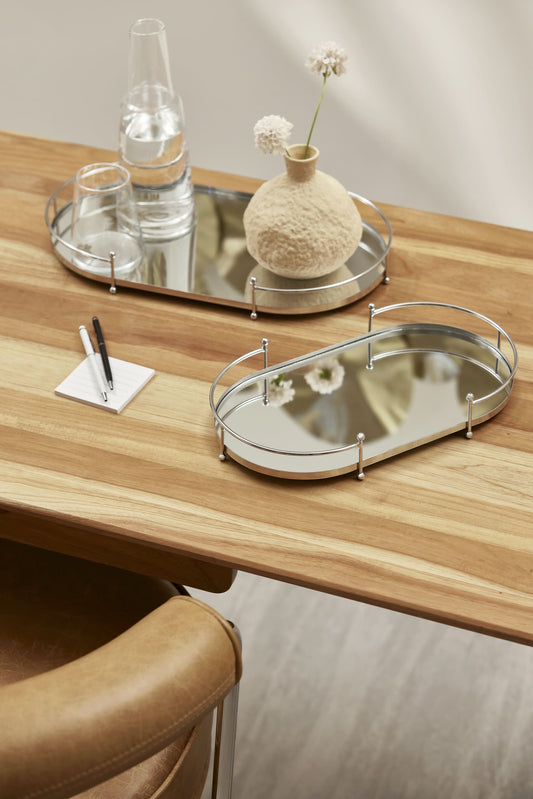 Bandeja Espelhada em Metal Decorativo Moderno e Funcional Grande