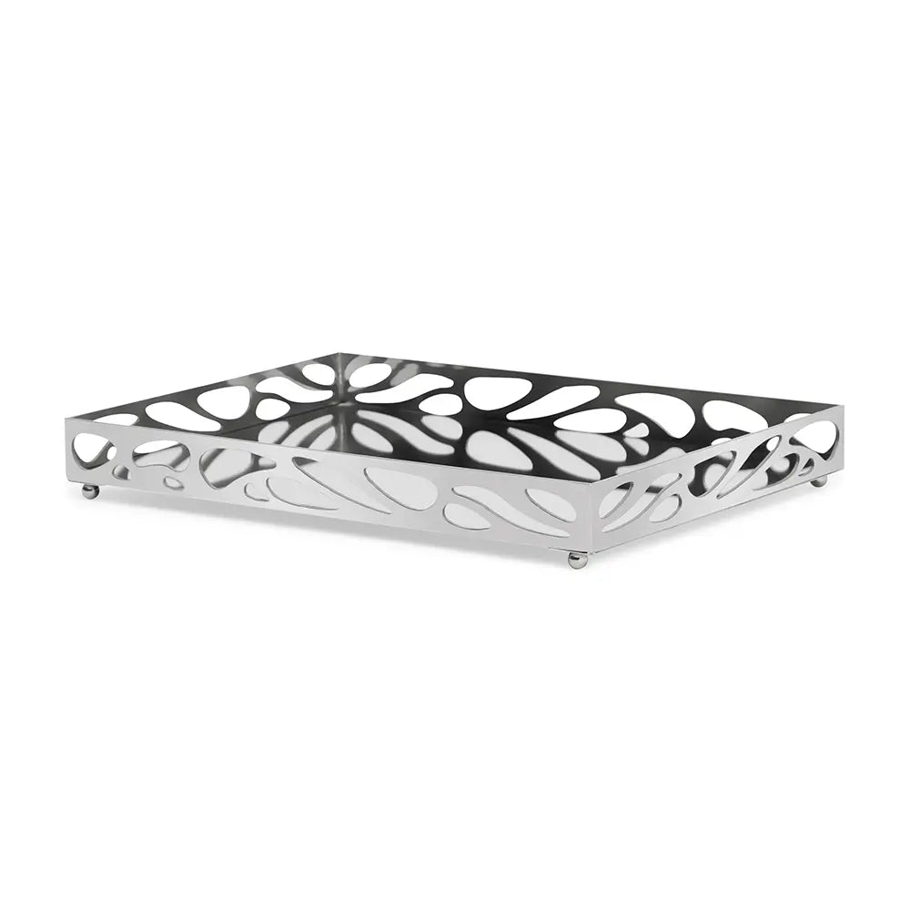 Bandeja Decorativa Espelhada em Metal Prata M