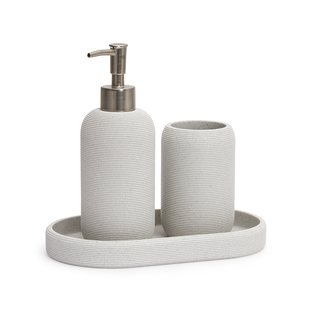 Conjunto para Banheiro 3 Peças Cinza com Listras