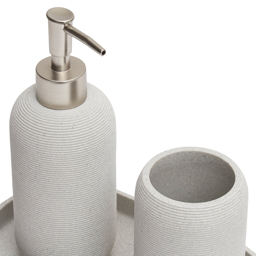 Conjunto para Banheiro 3 Peças Cinza com Listras