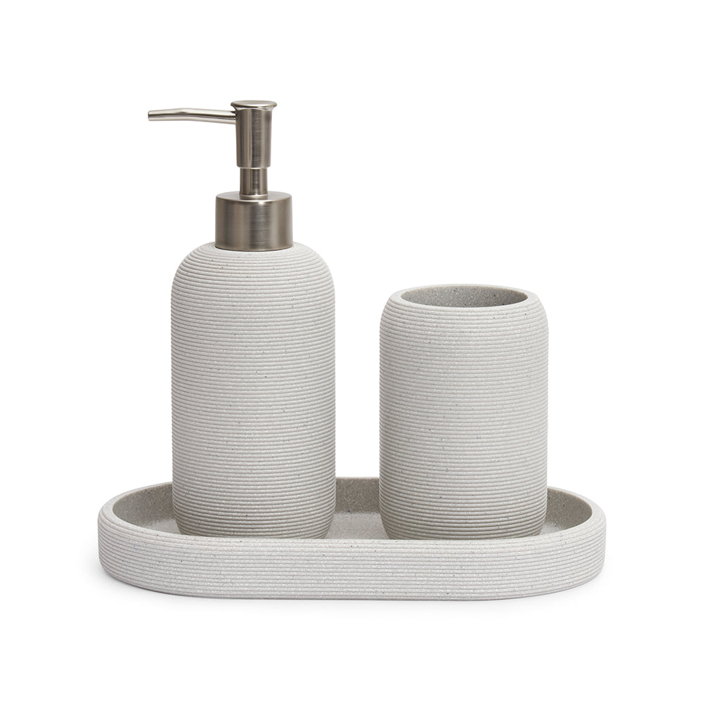 Conjunto para Banheiro 3 Peças Cinza com Listras