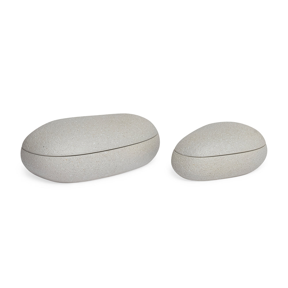 Conjunto 2 Potes Decorativos Cinza Oval Estilo Contemporâneo