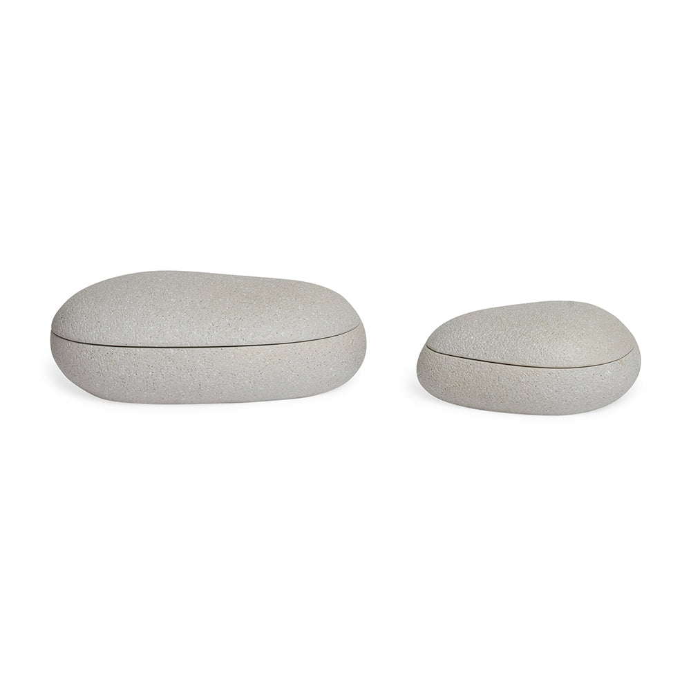 Conjunto 2 Potes Decorativos Cinza Oval Estilo Contemporâneo