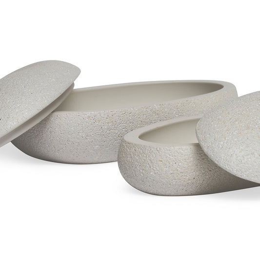 Conjunto 2 Potes Decorativos Cinza Oval Estilo Contemporâneo