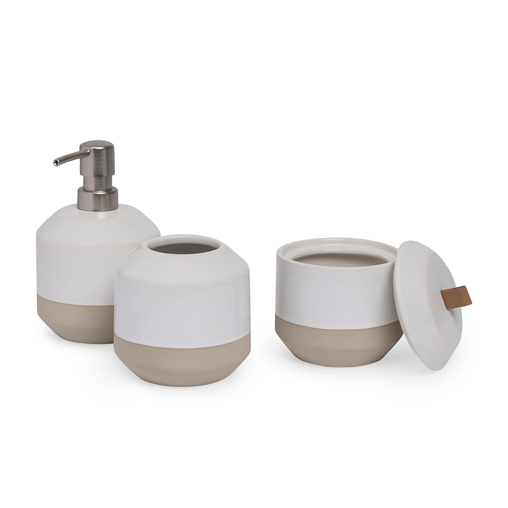 Conjunto em Cerâmica para Bancada 3 Peças Branco e Bege