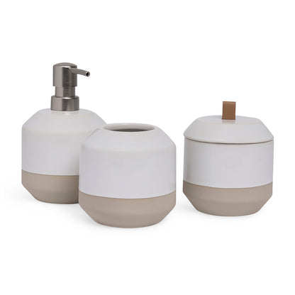 Conjunto em Cerâmica para Bancada 3 Peças Branco e Bege