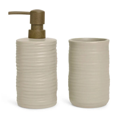 Copo Porta-Escovas de Cerâmica para Banheiro Bege Texturizado - Organização e Decoração Minimalista