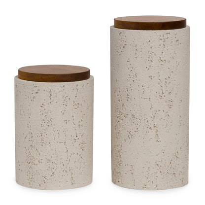Kit 2 Potes Decorativos com Tampa de Madeira Organização