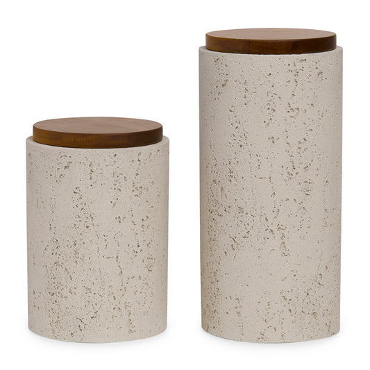 Kit 2 Potes Decorativos com Tampa de Madeira Organização
