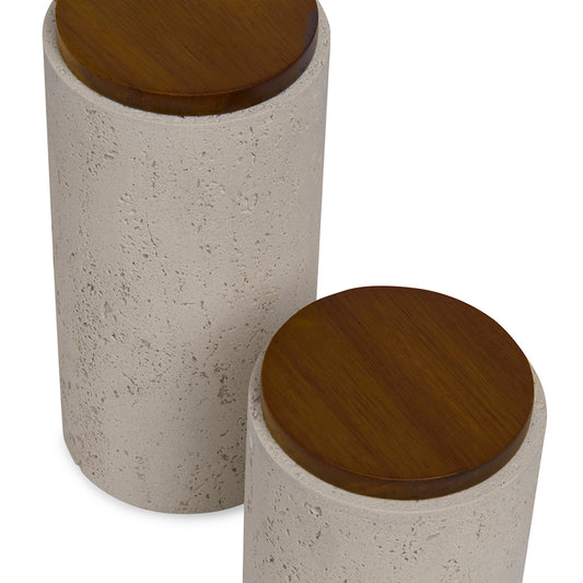 Kit 2 Potes Decorativos com Tampa de Madeira Organização