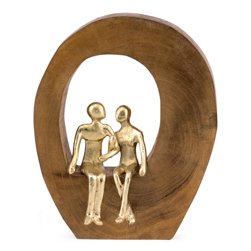 Escultura casal em madeira