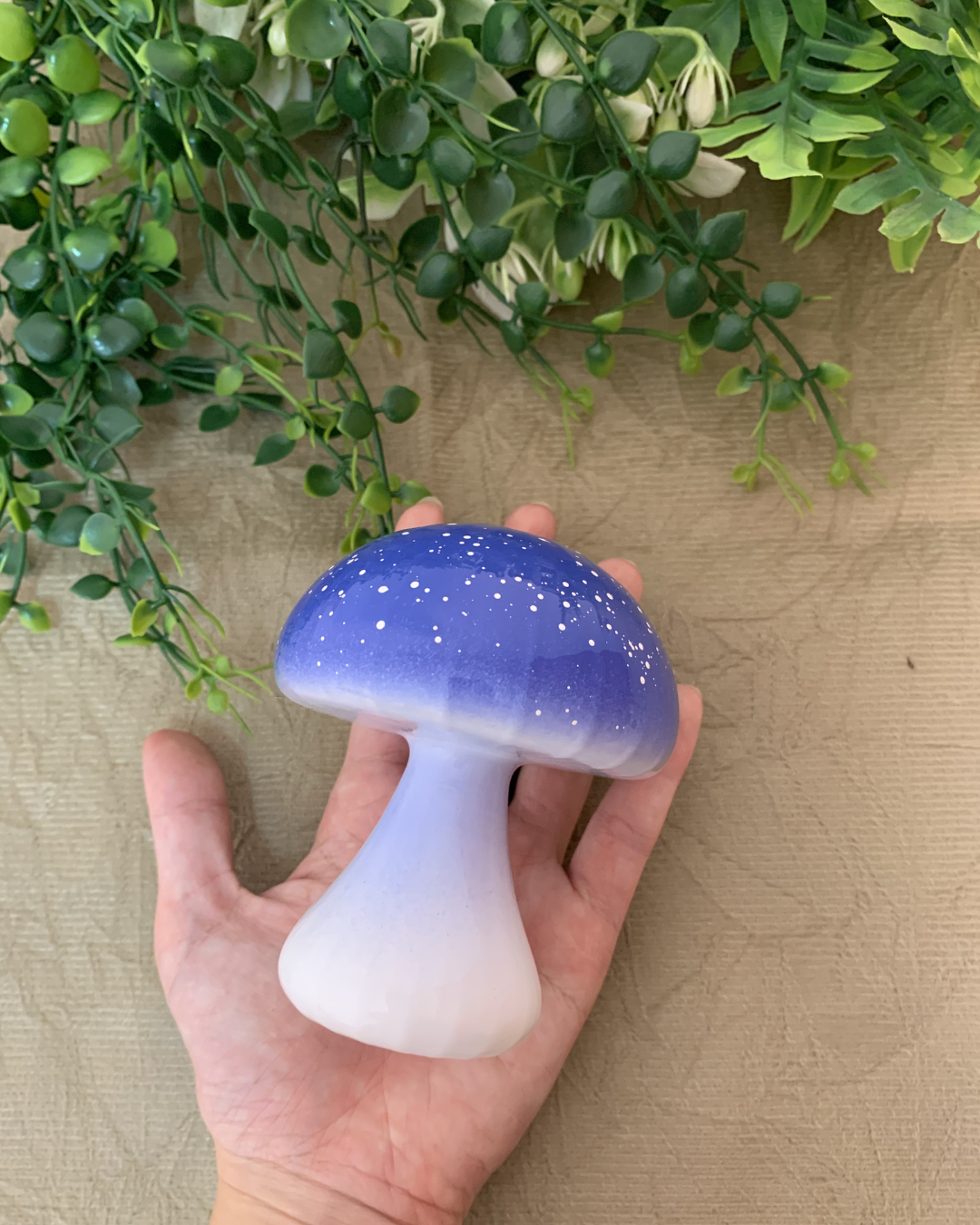 Vaso de Vidro Decorativo Cogumelo Azul para Interiores