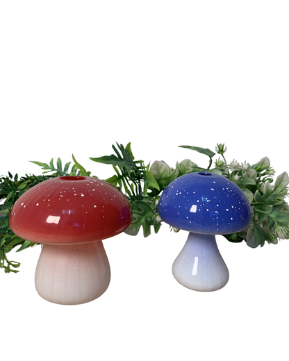 Vaso de Vidro Decorativo Cogumelo Azul para Interiores