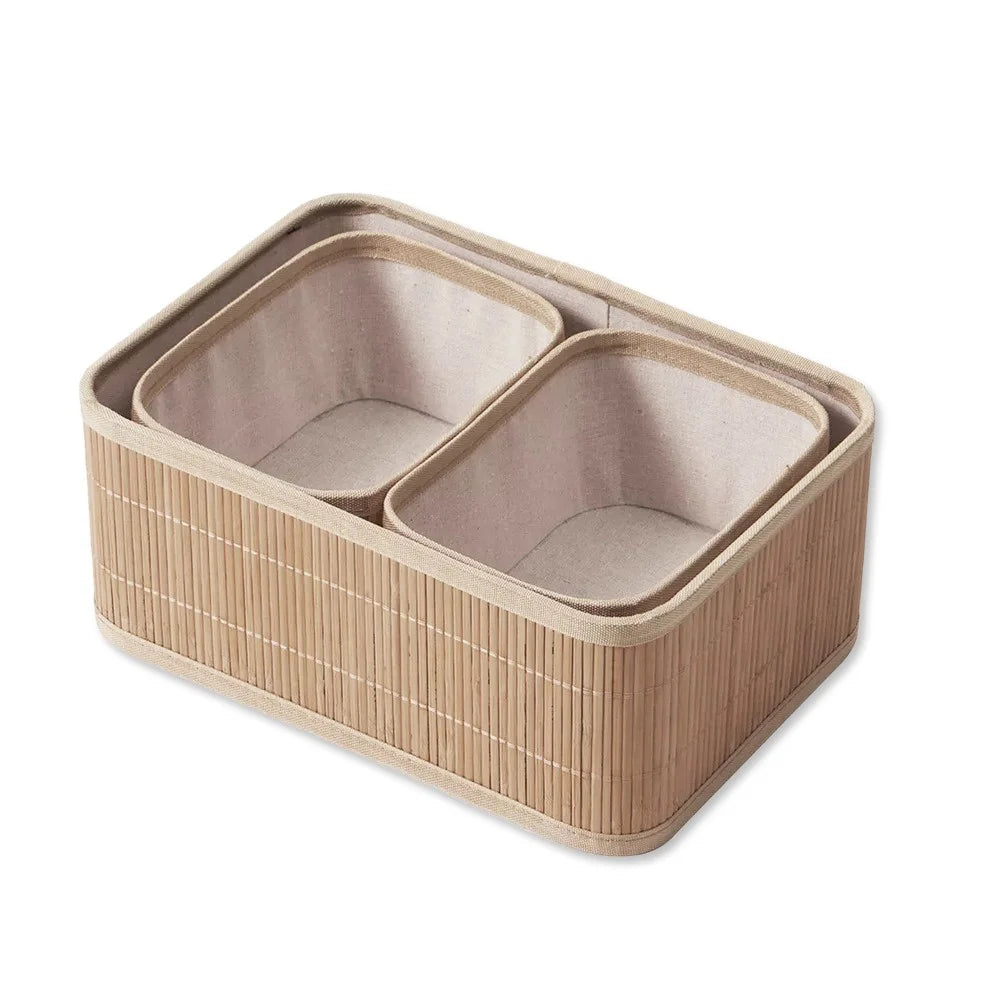 Cesto quadrado em bambu com forro em algodão