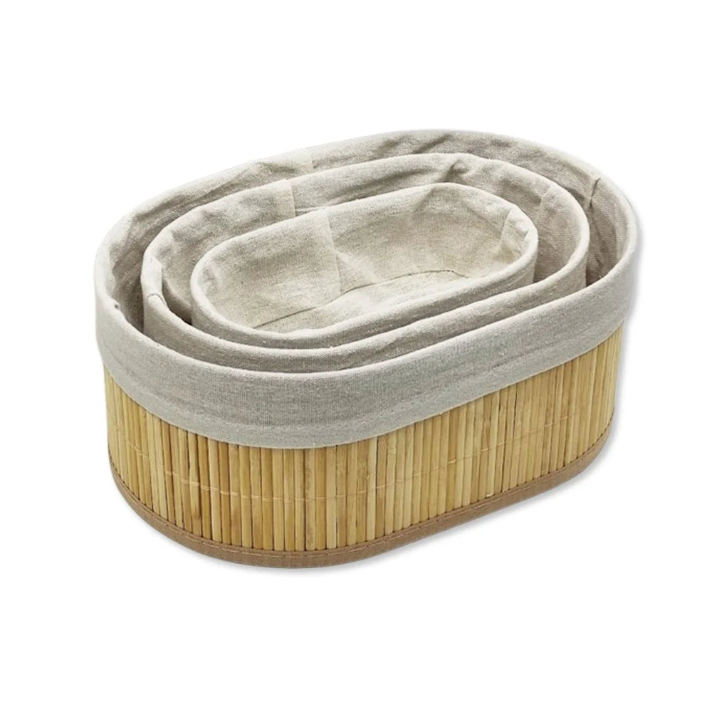 Cesto oval em bambu com forro em algodão removível