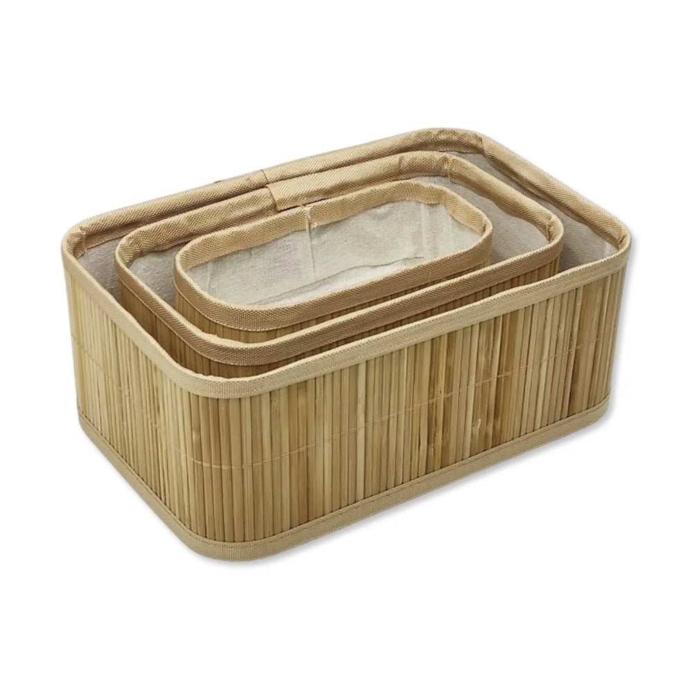 Cesto retangular em bambu com forro em algodão