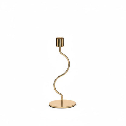 Castiçal Porta-Vela em Metal Dourado Ondulado