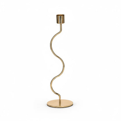 Castiçal Porta-Vela em Metal Dourado Ondulado
