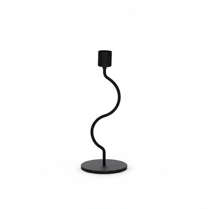 Castiçal Porta-Vela em Metal Preto com Ondas | Design Moderno