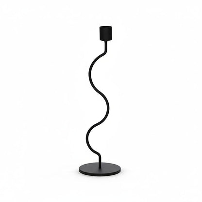 Castiçal Porta-Vela em Metal Preto com Ondas | Design Moderno