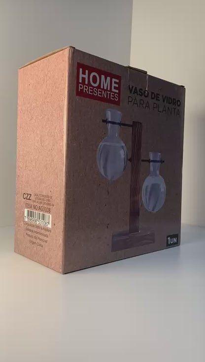 Vaso em vidro para planta hidropônica com 2 bulbos